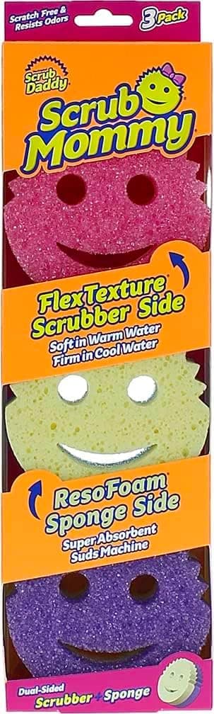 Esponjas Scrub Daddy Scrub Mommy – Fregador de platos + esponjas de limpieza antiarañazos, cocina, baño + seguro para múltiples superficies – Esponjas de platos de doble cara resistentes a manchas y olores para fregar (3 unidades)