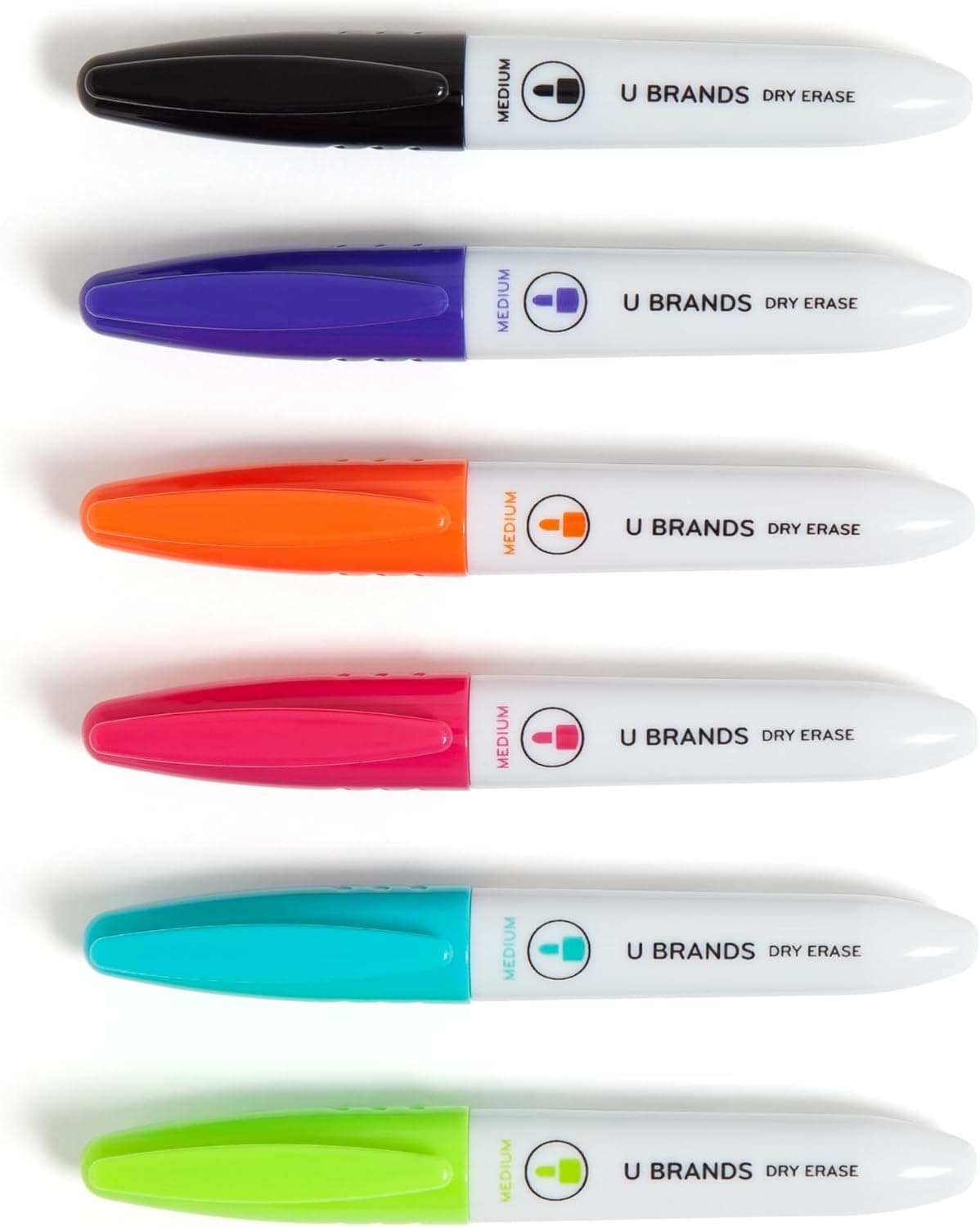 U Brands Marcadores de borrado en seco de punta fina, marcadores de pizarra blanca de tamaño mini, bajo olor, colores brillantes surtidos, juego de 6