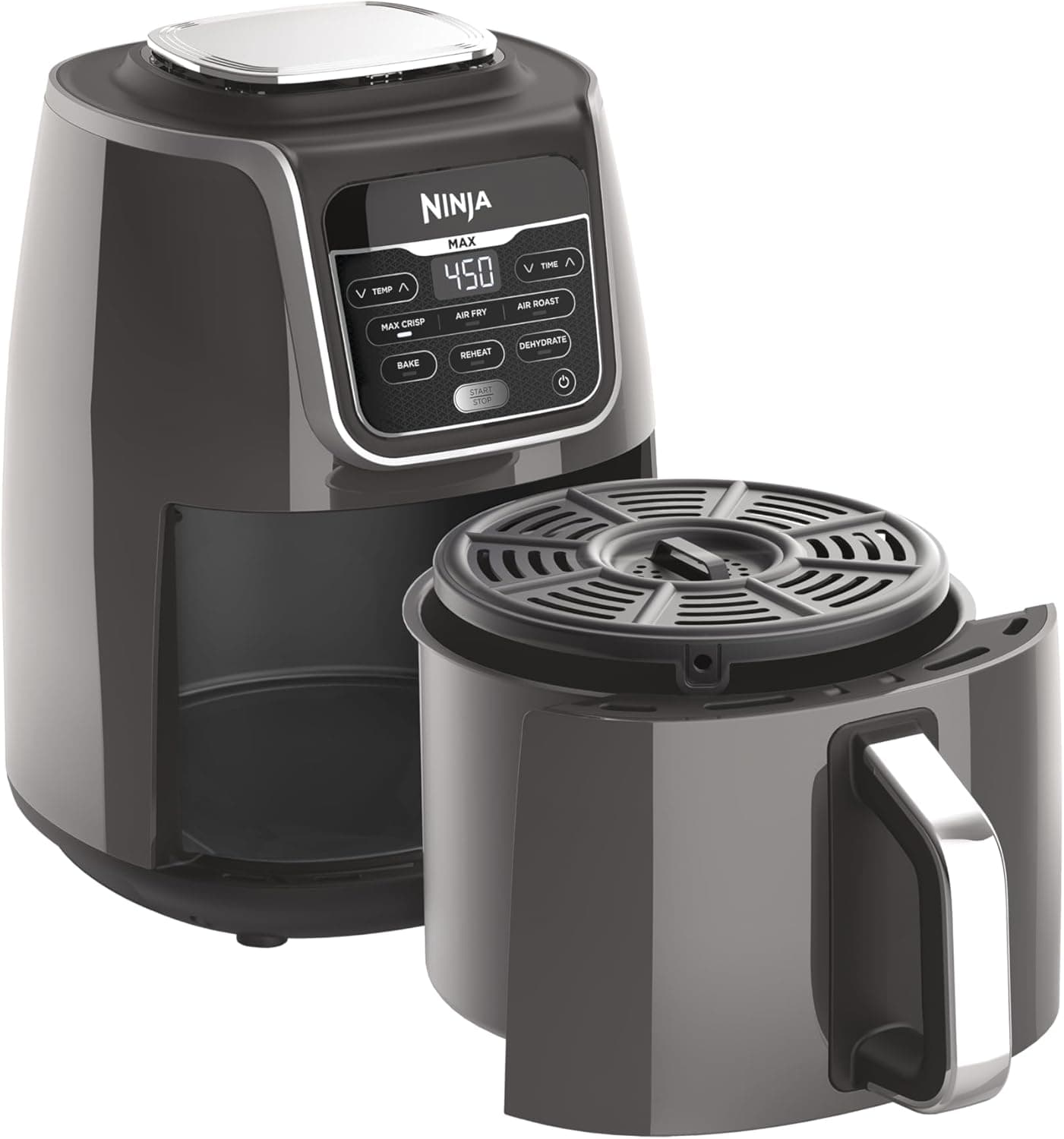 Freidora de aire Ninja Max XL, 5.5 cuartos, 7 en 1, gris, AF161 | Máximo crujiente, freír al aire, asar, asar, hornear, recalentar, deshidratar, 450 F máx., Se adapta a papas fritas de 3 libras