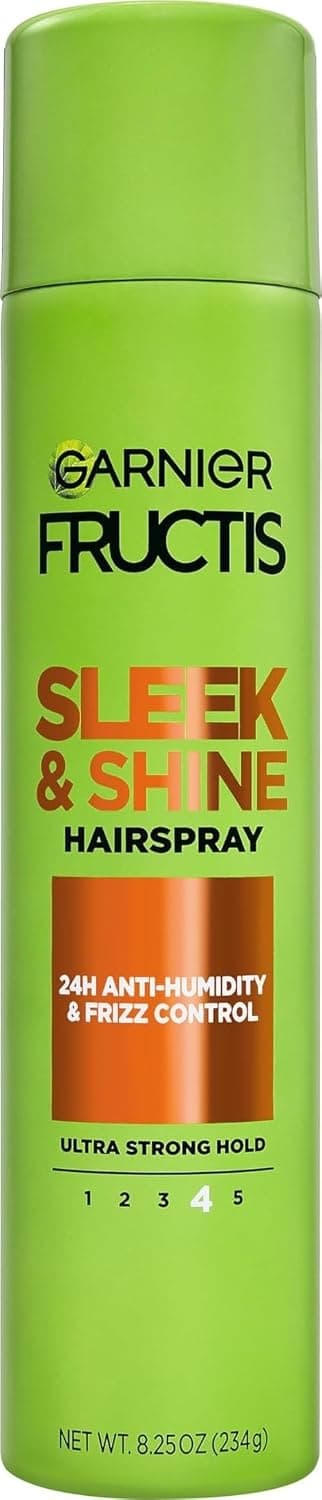 Garnier Fructis Sleek & Shine Hairspray, proporciona control antihumedad y encrespamiento durante 24 horas, fijación extra fuerte, infundido con extracto de bambú para cabello ultrasuave, 8.25 oz (el embalaje puede variar)