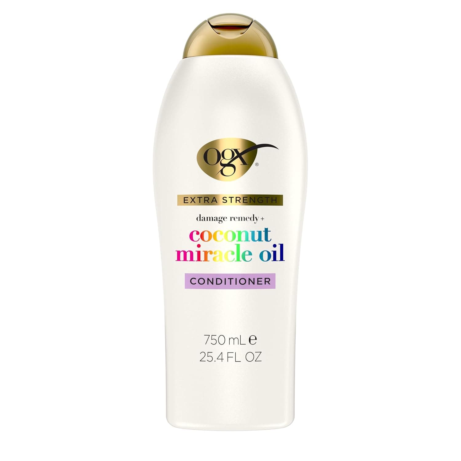 OGX Extra Strength Damage Remedy + acondicionador de aceite milagroso de coco para cabello seco y dañado, acondicionador hidratante repara, suaviza y ayuda a controlar el encrespamiento, formulado sin parabenos, 25.4 fl. onz