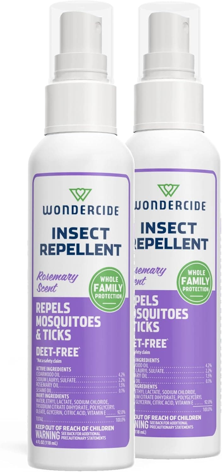 Wondercide - Repelente de mosquitos, garrapatas e insectos - Paquete de 2 romero - 4 oz | Con aceites esenciales naturales - Repelente de insectos y asesino sin DEET - Seguro para la familia