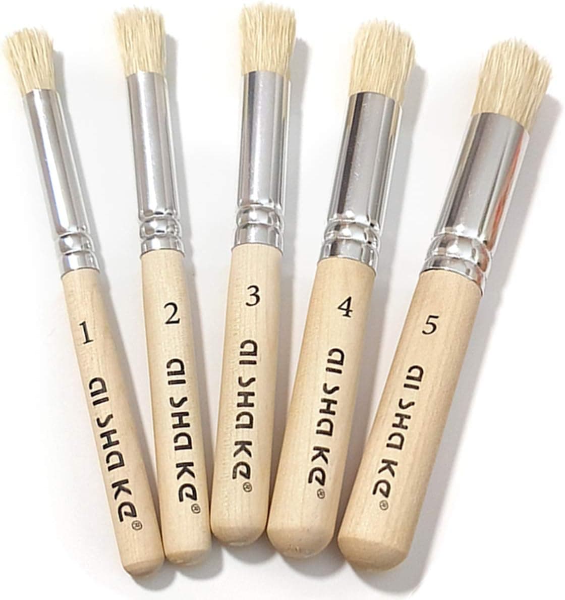 Juego de pinceles para plantillas, 5 piezas, mango de madera de cerdas naturales, pinceles para plantillas para modelos de pared de madera, pintura de casas, proyectos de plantillas, fabricación de tarjetas, bricolaje, manualidades y pintura acrílica al óleo y acuarela