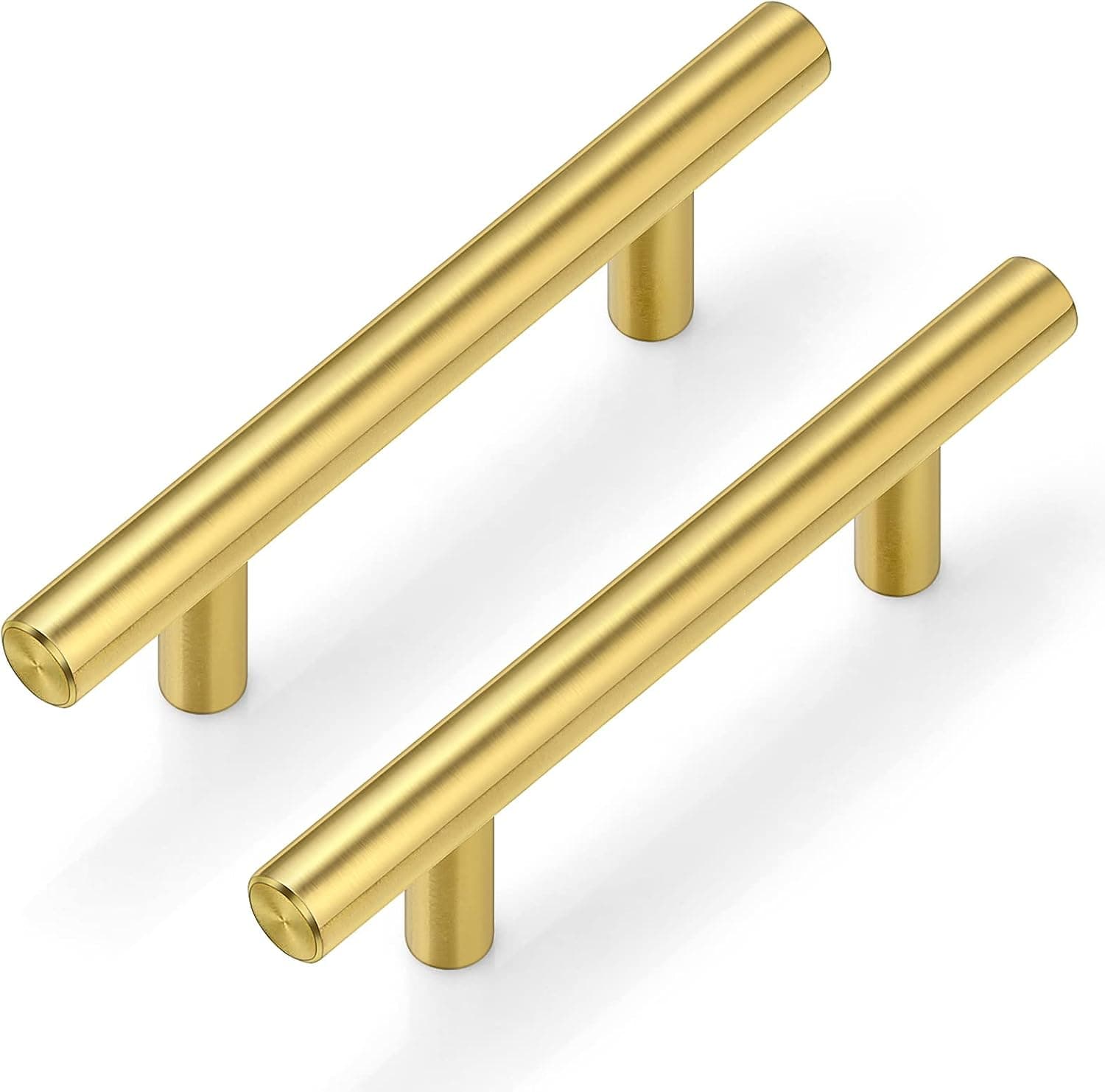 Plustool - Juego de 30 tiradores de gabinete dorados con centros de orificios de 3.0 in, tiradores de gabinete de latón cepillado, tiradores dorados para cajones de aparador, herrajes para puertas de acero inoxidable para cocina, baño, muebles de dormitorio, 5.0 in de longitud total