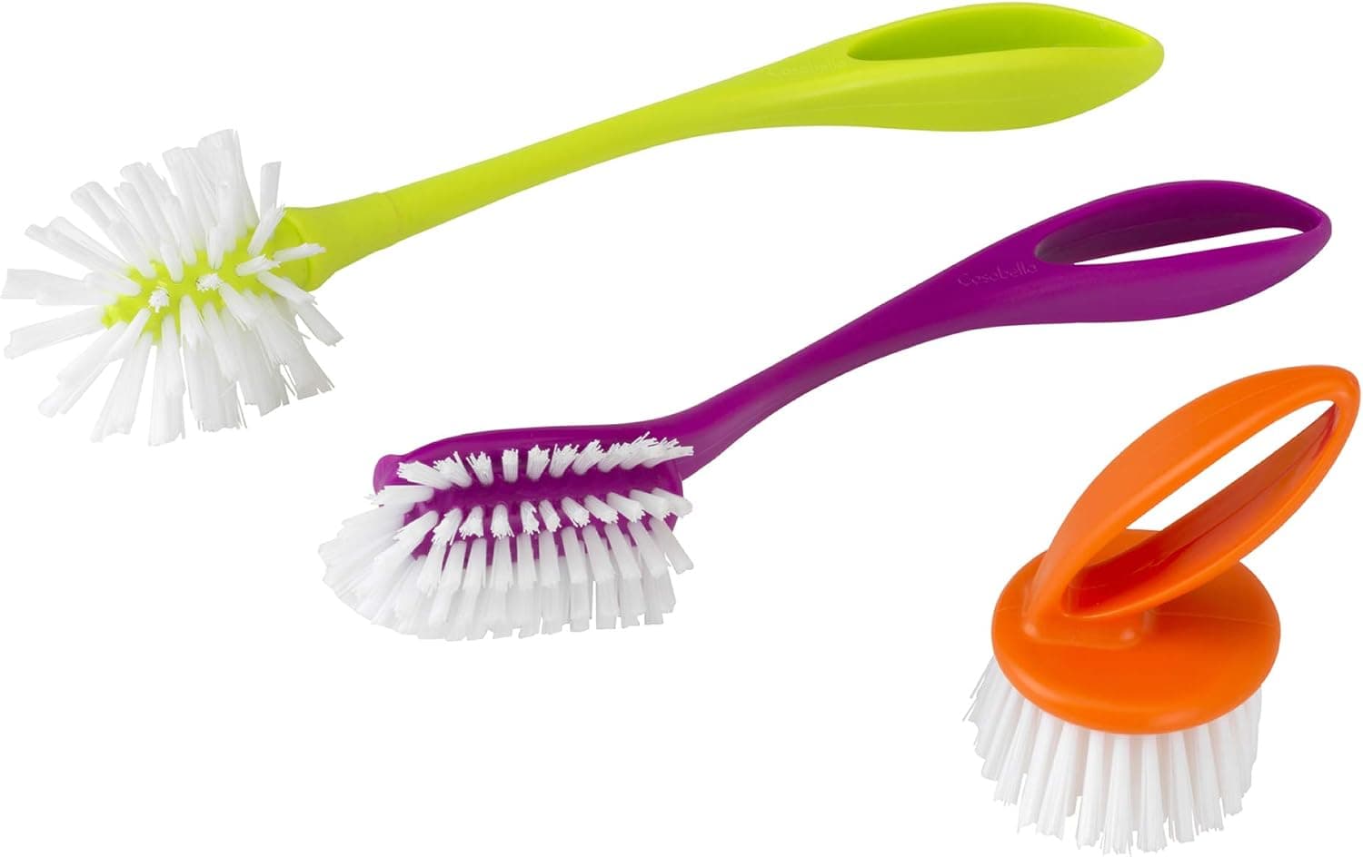 Casabella Loop 15519AZ (los colores pueden variar), juego de cepillos para platos de 3 piezas, rojo, amarillo y morado