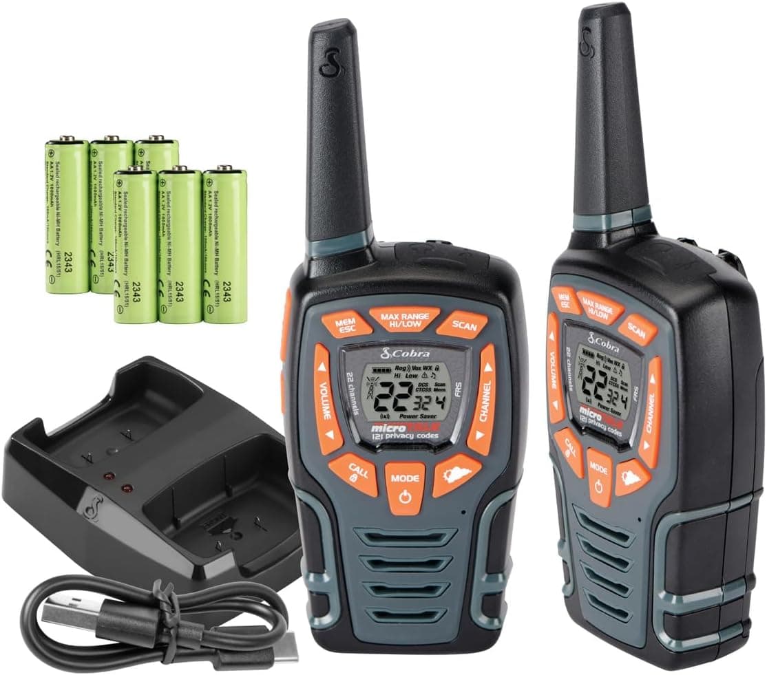 Cobra ACXT545 Weather-Resistant Walkie Talkies, Rechargeable, 22 Channels | Long Range 28-Mile Two-Way Radio Set (2-Pack)