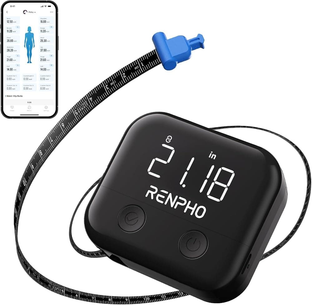 Cinta métrica corporal inteligente para bajar de peso, recargable, pantalla LED | Realiza un seguimiento de las medidas corporales para fitness, retráctil, seguimiento multimétrico, accesorios de gimnasio, regalos de entrenamiento, 60 pulgadas/150 cm