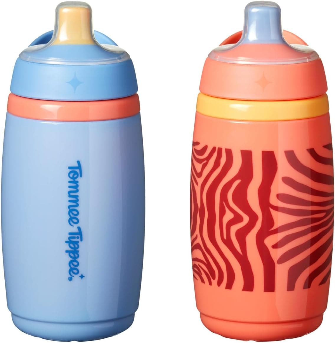 Copas para niños pequeños Tommee Tippee Active Spout, 1-3 años, aisladas, 9 oz | Paquete de 2, boquilla de silicona, válvula y mango a prueba de fugas, naranja y azul