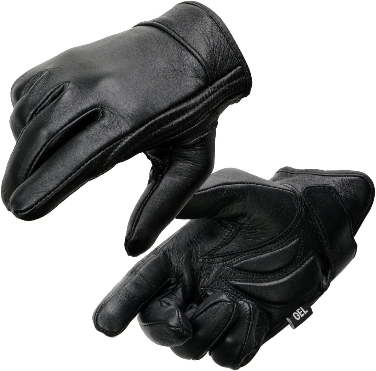 Milwaukee Leather MG7510 Guantes de mano para motocicleta de muñeca corta con palma acolchada de gel de cuero negro para hombre con "cubierta de panel completo"