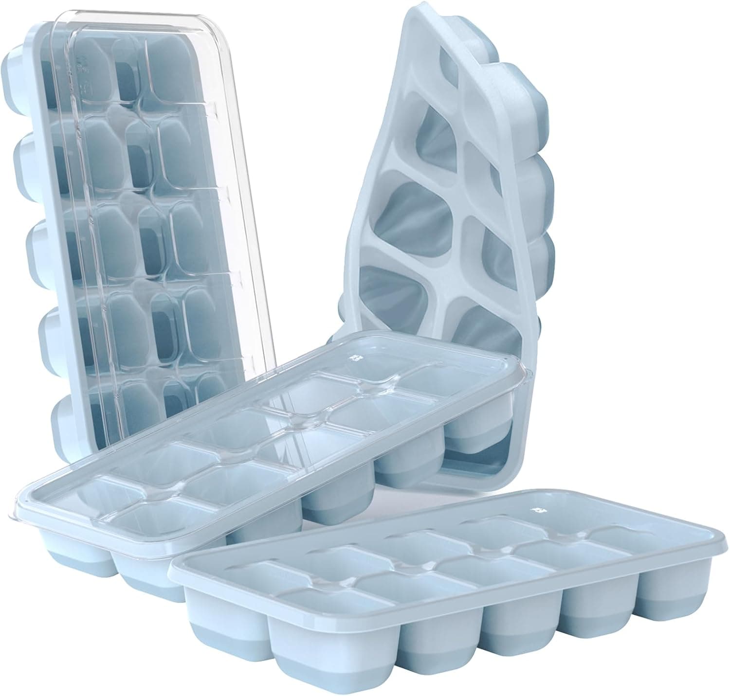 DOQAUS Bandeja para cubitos de hielo con tapas, paquete de 4 bandejas de hielo de silicona para congelador | Silicona BPA y LFGB segura, fácil liberación para cocina, vehículos recreativos, cócteles, café, sopa y comida