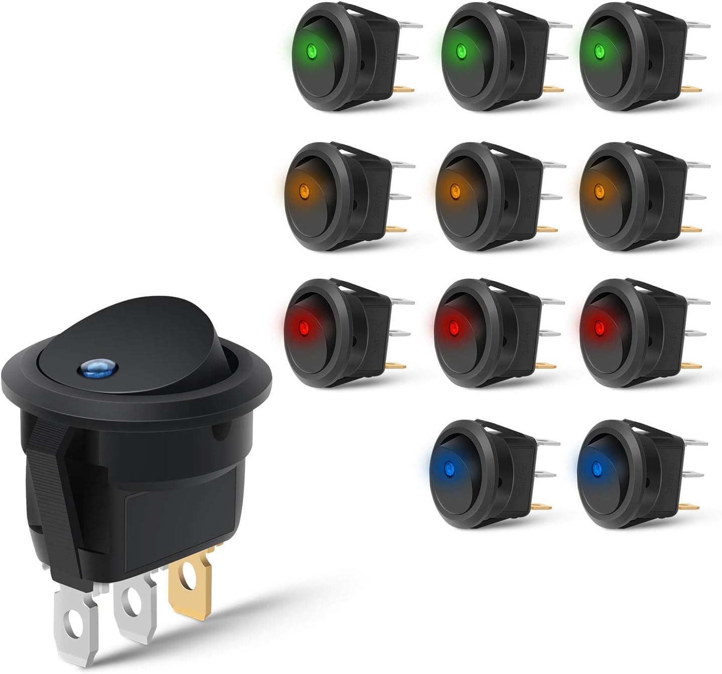 Interruptor LED NILIGHT 90013L 12PCS Round Toggle azul verde amarillo rojo