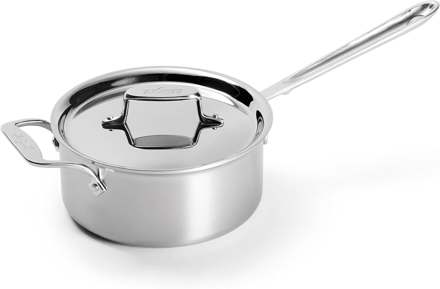 Cacerola para salsa All-Clad D5 de acero inoxidable de 5 capas, horno de inducción de 3 cuartos, apta para parrilla, ollas y sartenes de 600 F, utensilios de cocina plateados