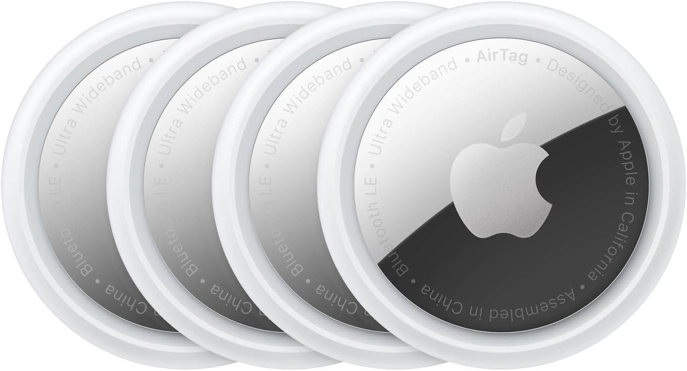 Apple AirTag (1.ª generación) - Paquete de 4. Realice un seguimiento y encuentre sus llaves, billetera, equipaje, mochila y más. Configuración sencilla con un solo toque con iPhone o iPad, Bluetooth