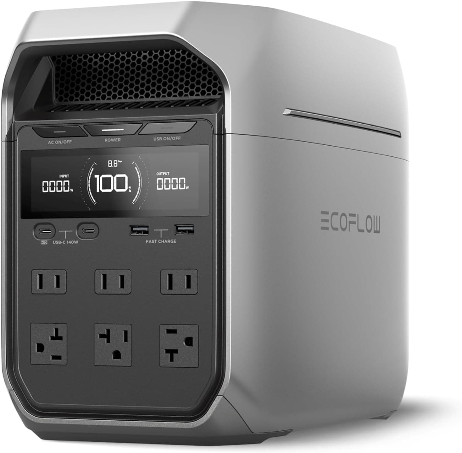 Central eléctrica portátil EF ECOFLOW DELTA 3 Plus 1024Wh, 1800W, batería LFP | Carga completa en 56 minutos, salida USB-C de 1800 W CA/140 W, generador solar (panel solar opcional) para respaldo en el hogar, camping y vehículos recreativos