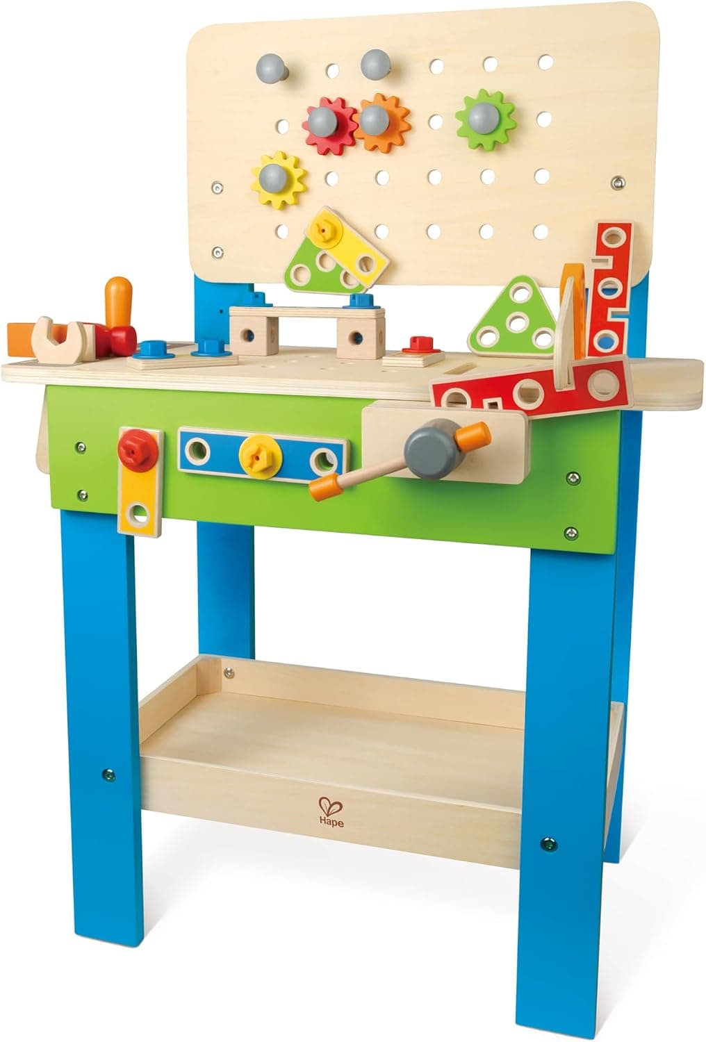 Galardonado banco de trabajo Hape Master, banco de herramientas de madera para niños, juego de construcción de simulación, multicolor (E3000)