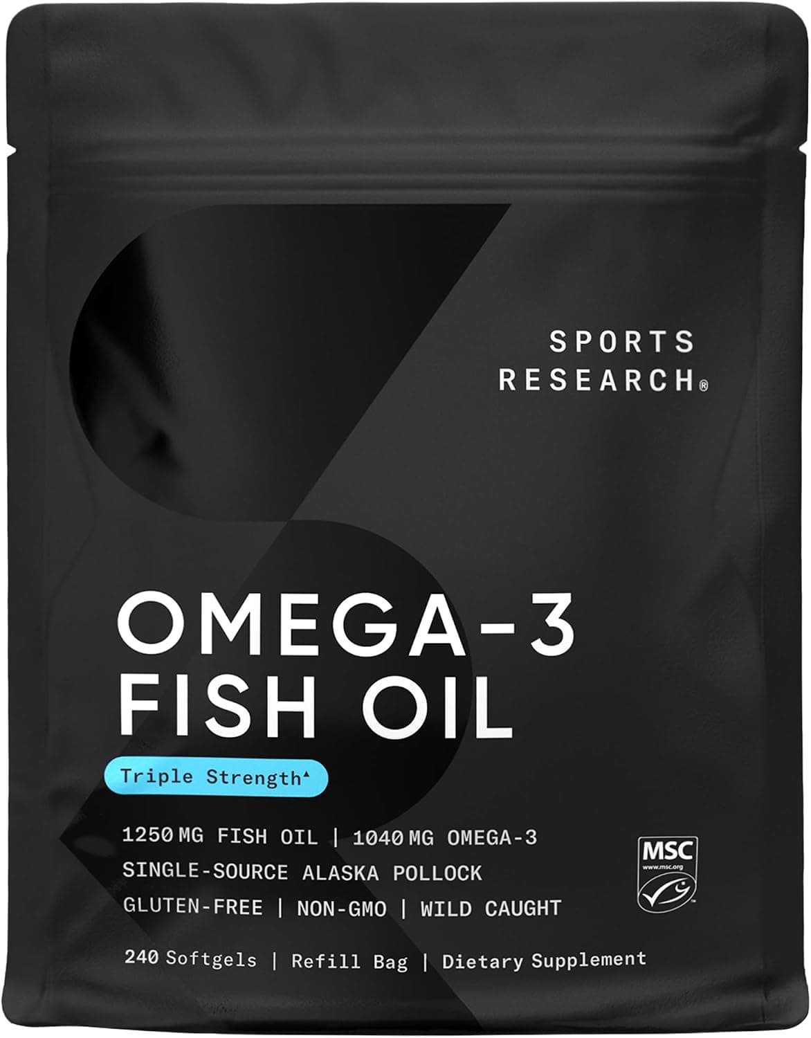 Sports Research® Aceite de pescado Omega-3 1250 mg de abadejo salvaje de Alaska, 240 unidades | Siempre fresco, nunca a pescado | 690 mg de EPA 260 mg de DHA por cápsula blanda · Salud del corazón y el cerebro · De origen único, certificado MSC como sostenible