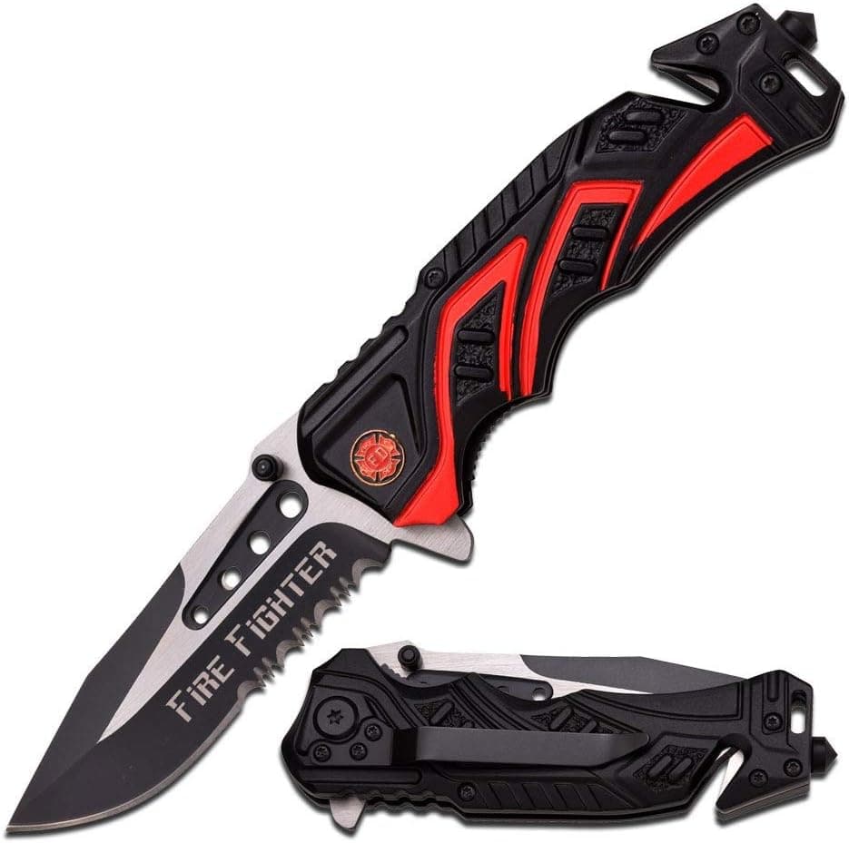 MTECH USA Hoja de cuchillo plegable de bolsillo de 8 pulgadas - Cuchillo de bolsillo de rescate - Cuchillos de caza, militares, EDC - Equipo de supervivencia y camping