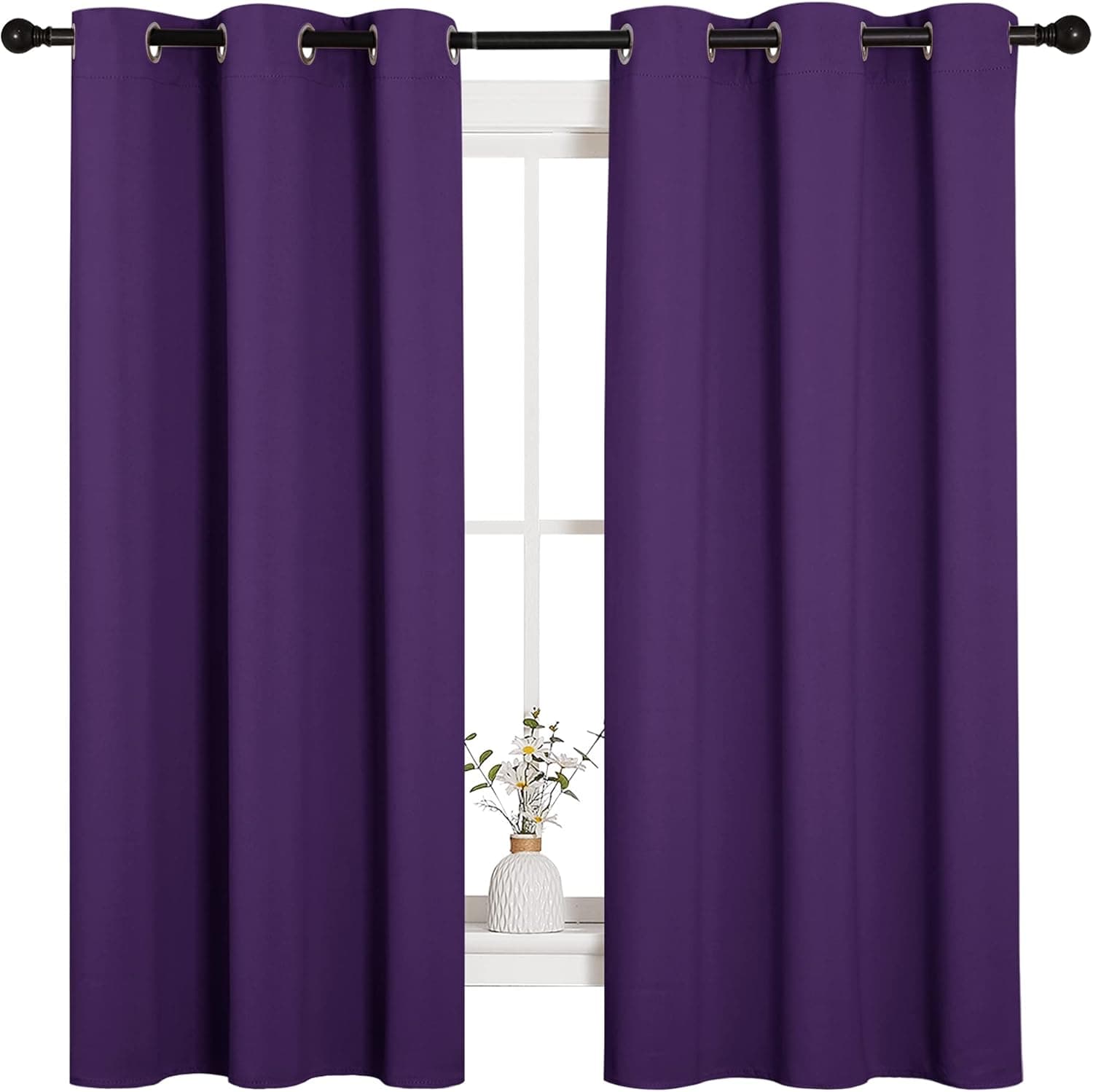NICETOWN Cortinas opacas de triple tejido, juego de 2, 42 x 63 pulgadas, morado real | Cortinas/cortinas opacas con tapa de anillo sólido con aislamiento térmico para decoración del hogar para dormitorio