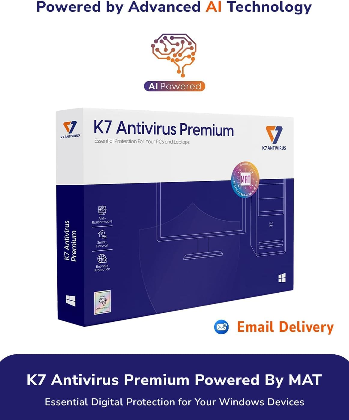 K7 Antivirus Premium Antivirus Software 2026 para computadora portátil/PC|1 usuario, 1 año| Antivirus,Protección de Internet,Protección contra amenazas | Entrega de correo electrónico en 2 horas, sin CD