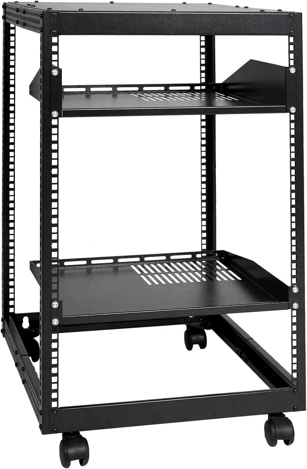 VEVOR Rack de servidor de marco abierto de 15U, profundidad ajustable de 23''-40'', rack de servidor de red independiente o de montaje en pared, rack AV de 4 postes con ruedas, sostiene todos sus equipos de red de TI Módem enrutador de engranaje AV