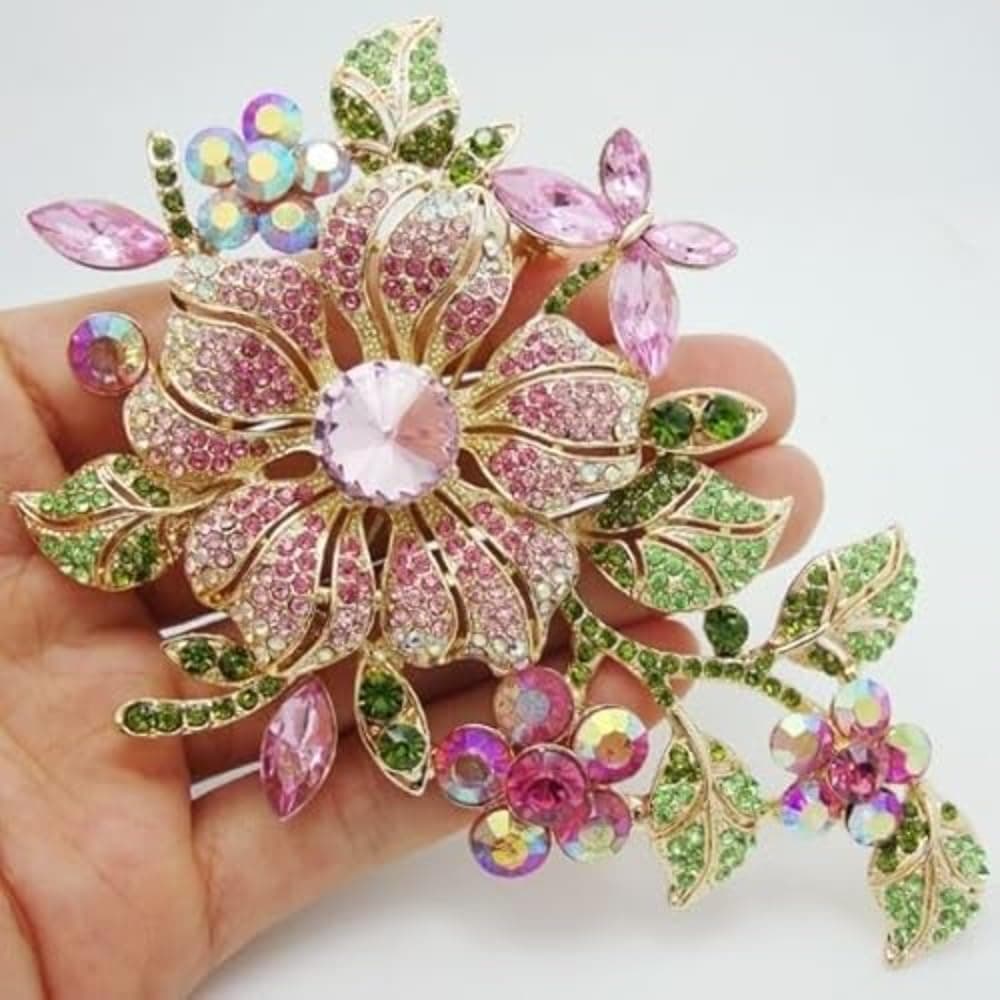 Crystal Floral Brooch Vintage Rhinestone Pin for Women Coats | 3D floral branch brooch with multi-color crystals, vintage metal frame, elegant ornament for dresses & coats