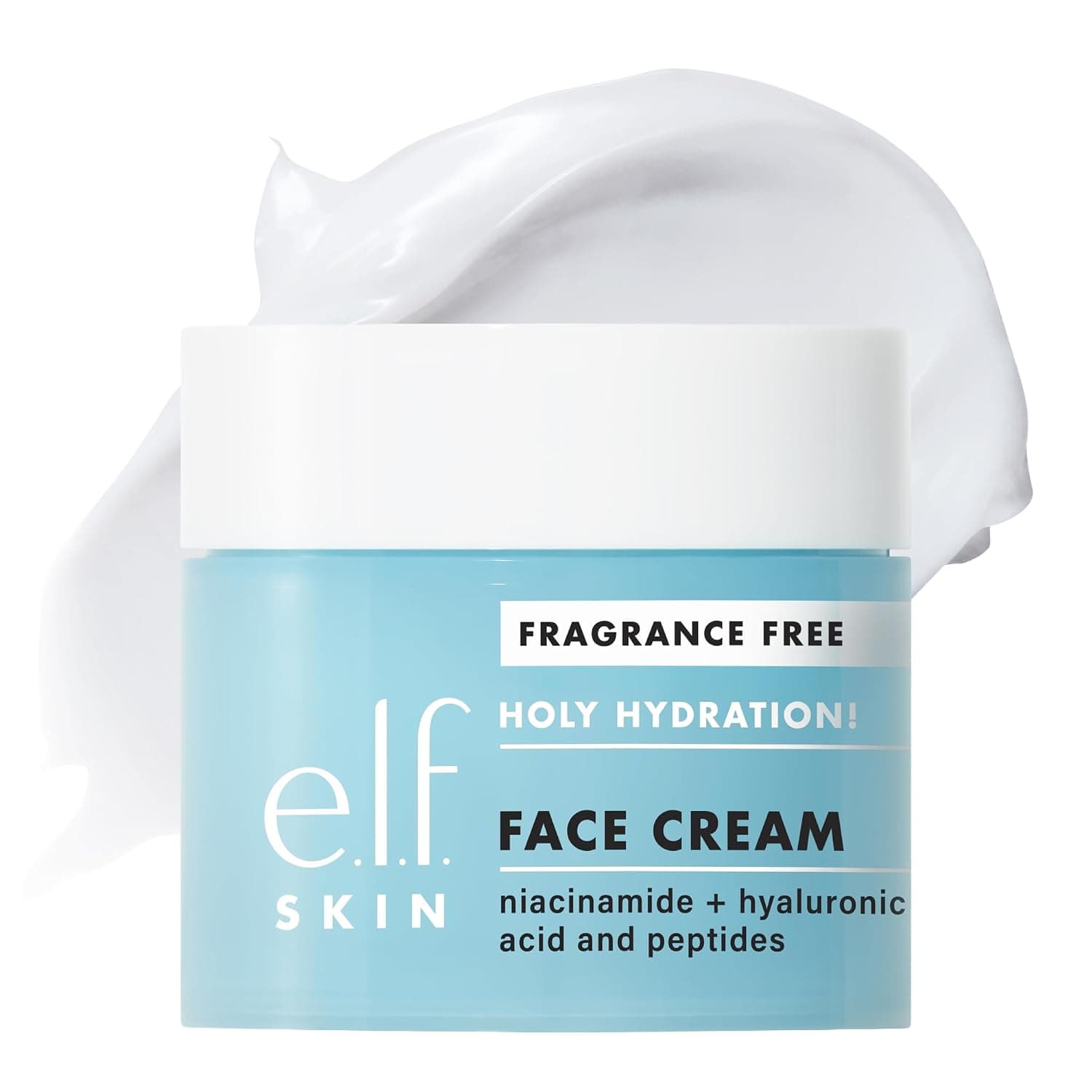 e.l.f. PIEL ¡Santa Hidratación! Crema facial con ácido hialurónico, sin fragancias, niacinamida y péptidos, crema hidratante nutritiva, vegana y sin crueldad