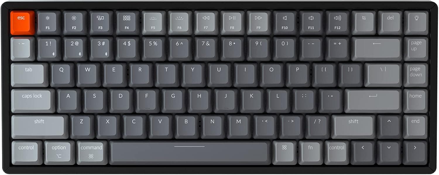 Keychron K2 Teclado mecánico inalámbrico, diseño 75% 84 teclas Bluetooth/USB-C con cable compacto RGB retroiluminado anti fantasma/N-Key Rollover, Gateron G Pro interruptor rojo marco de aluminio para Mac Windows, versión 2