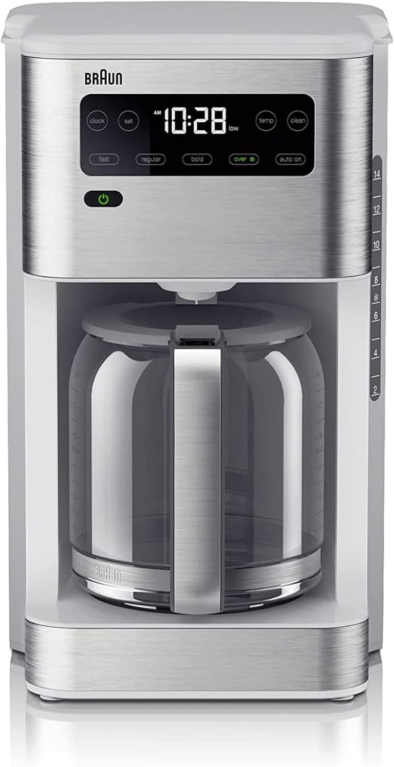 Braun PureFlavor 14-Cup Programmable Coffee Maker w/FlavorCarafe, Hot/Iced | 4 Brewing Options - Fast, Regular, Bold, or Over Ice, Programmable 24 Hour Timer, Warming Plate, FastBrew Technology