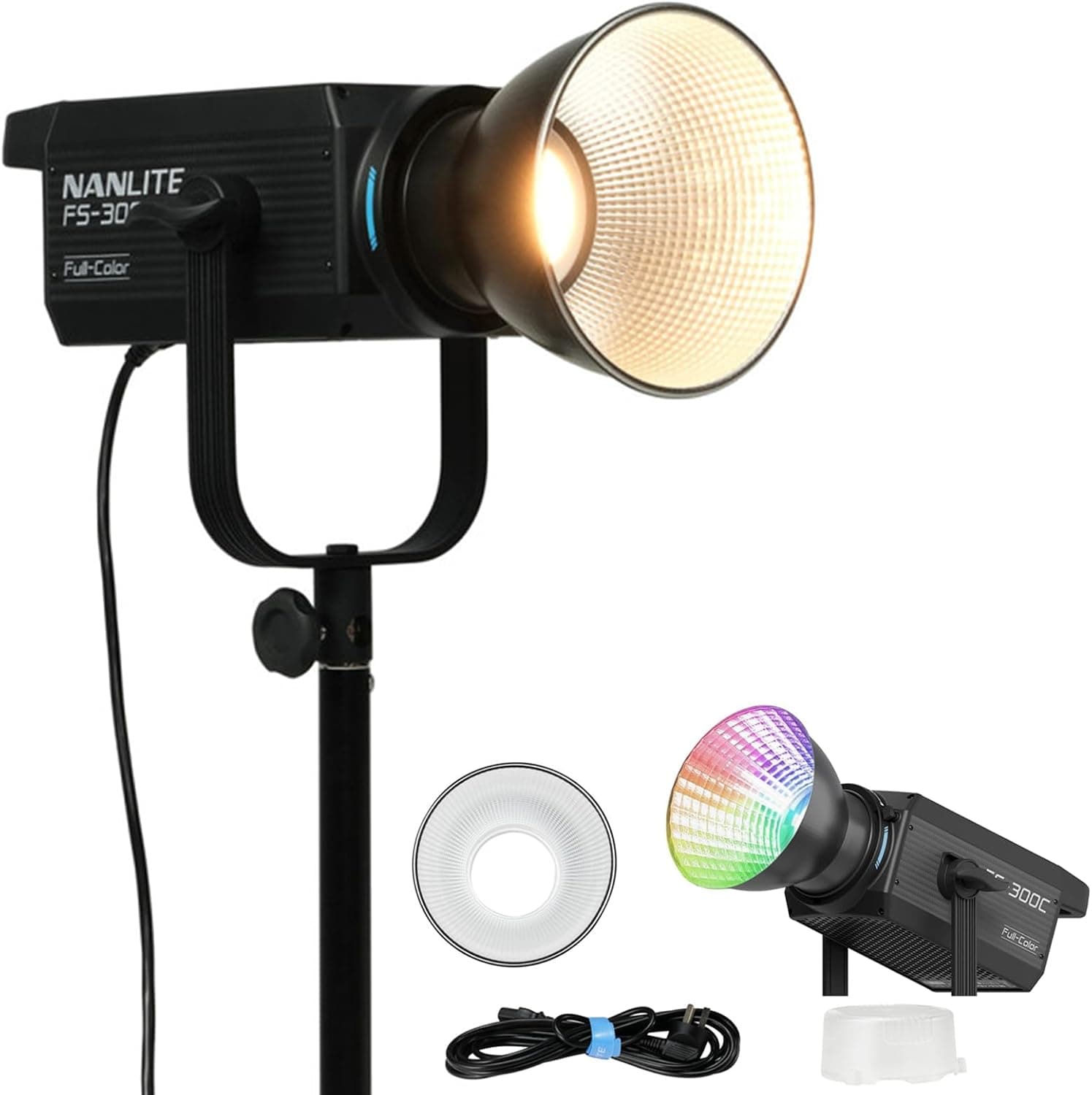 NANLITE FS-300C Luz de flash estroboscópica de estudio, iluminación de fotografía de sincronización de alta velocidad de 300 W Sistema inalámbrico incorporado 2.4G Bombilla de modelado LED Panel LCD Luz de video continua con Bluetooth