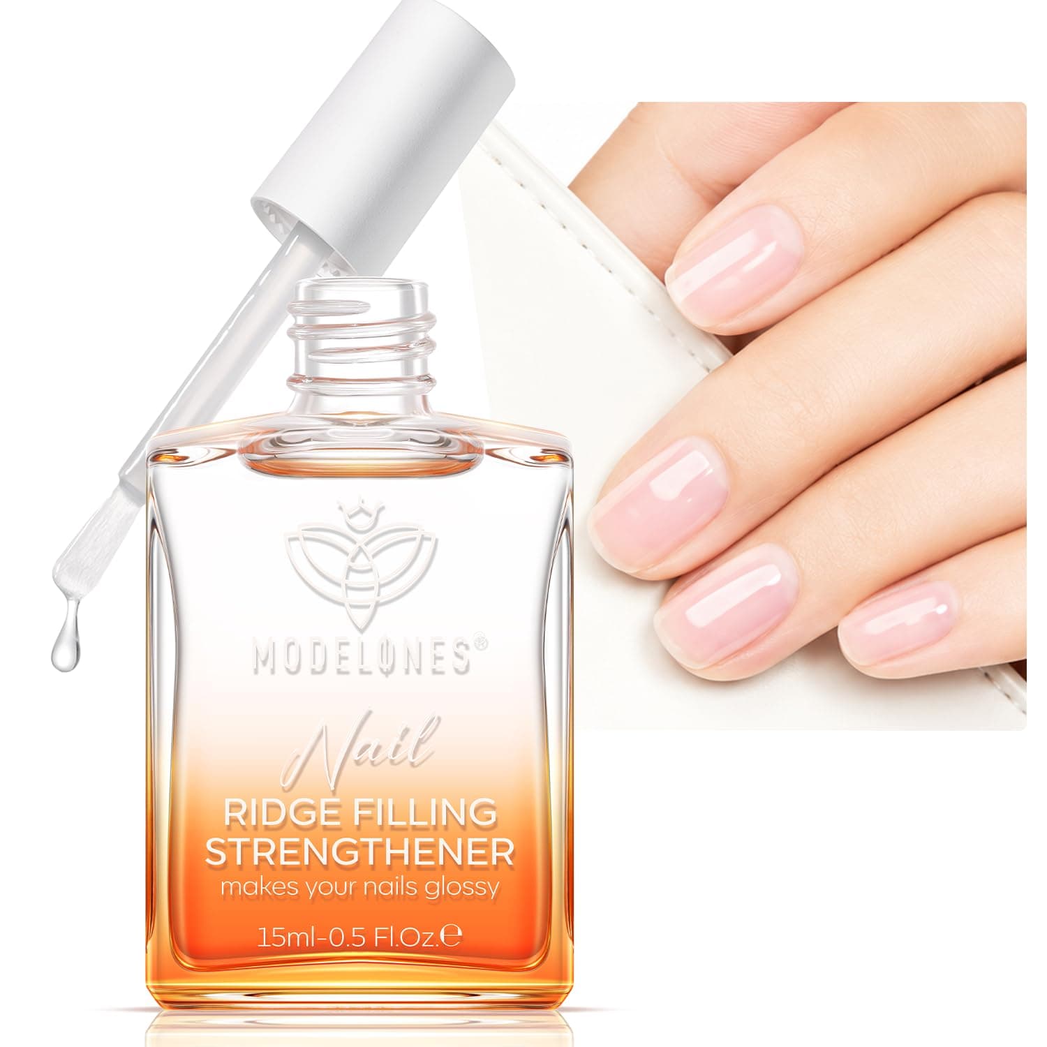 Modelones Fortalecedor y crecimiento de uñas, reparación de endurecedor de esmalte de uñas transparente | Fortalecedor de uñas para uñas dañadas, endurecedor extra fuerte y crecimiento, uñas de los pies naturales y regalos para el cuidado de las uñas, corrector para mujeres, 15ml