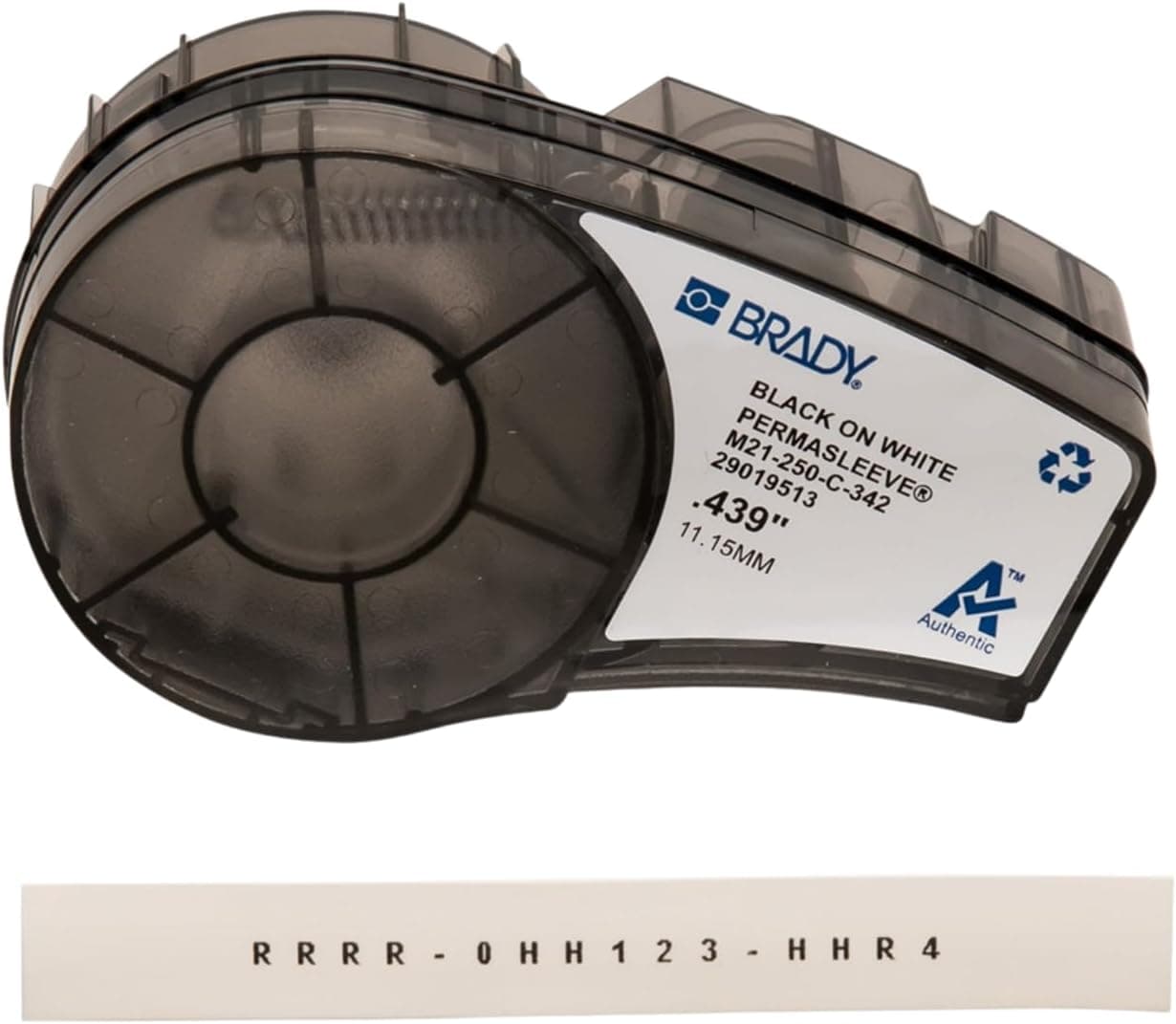 Brady Authentic (M21-250-C-342) Tubo termorretráctil PermaSleeve para paneles eléctricos y de control, arnés de cables, negro sobre blanco, para impresoras M210, M210-LAB, M211, BMP21-PLUS y BMP21-LAB, .439" W 7'L