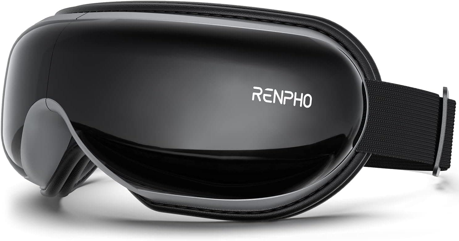 RENPHO Eyeris 1 Masajeador de ojos con calor, HSA elegible para FSA, máscara de ojos calentada para tensión de la cabeza, fatiga ocular y fatiga de la pantalla, regalos de cumpleaños para hombres y mujeres | Masaje por vibración para tensión de la cabeza, fatiga ocular, ojos secos y ojeras, HSA elegible para FSA, negro