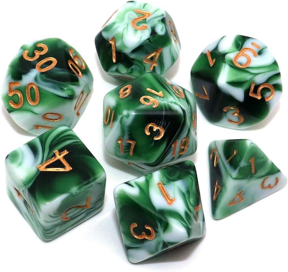 Juego de dados DND poliédricos, dados RPG verdes y blancos para mazmorras y dragones, D&D Pathfinder MTG, juegos de rol, dados de 7 troqueles