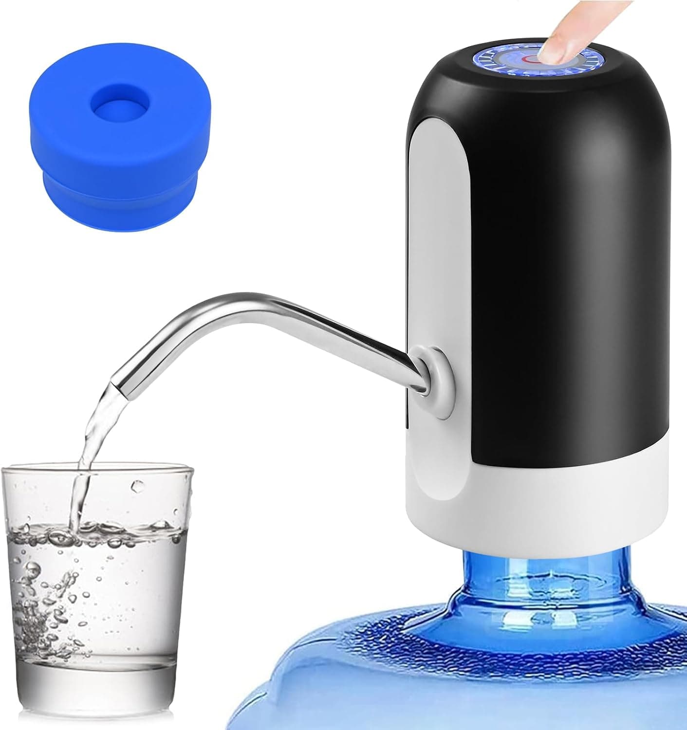 CHIVENIDO Dispensador de agua de 5 galones – Bomba de botella de agua con tapa reutilizable para tapa de rosca o corona, dispensador de jarra de agua con carga USB para botella universal de 2-5 galones