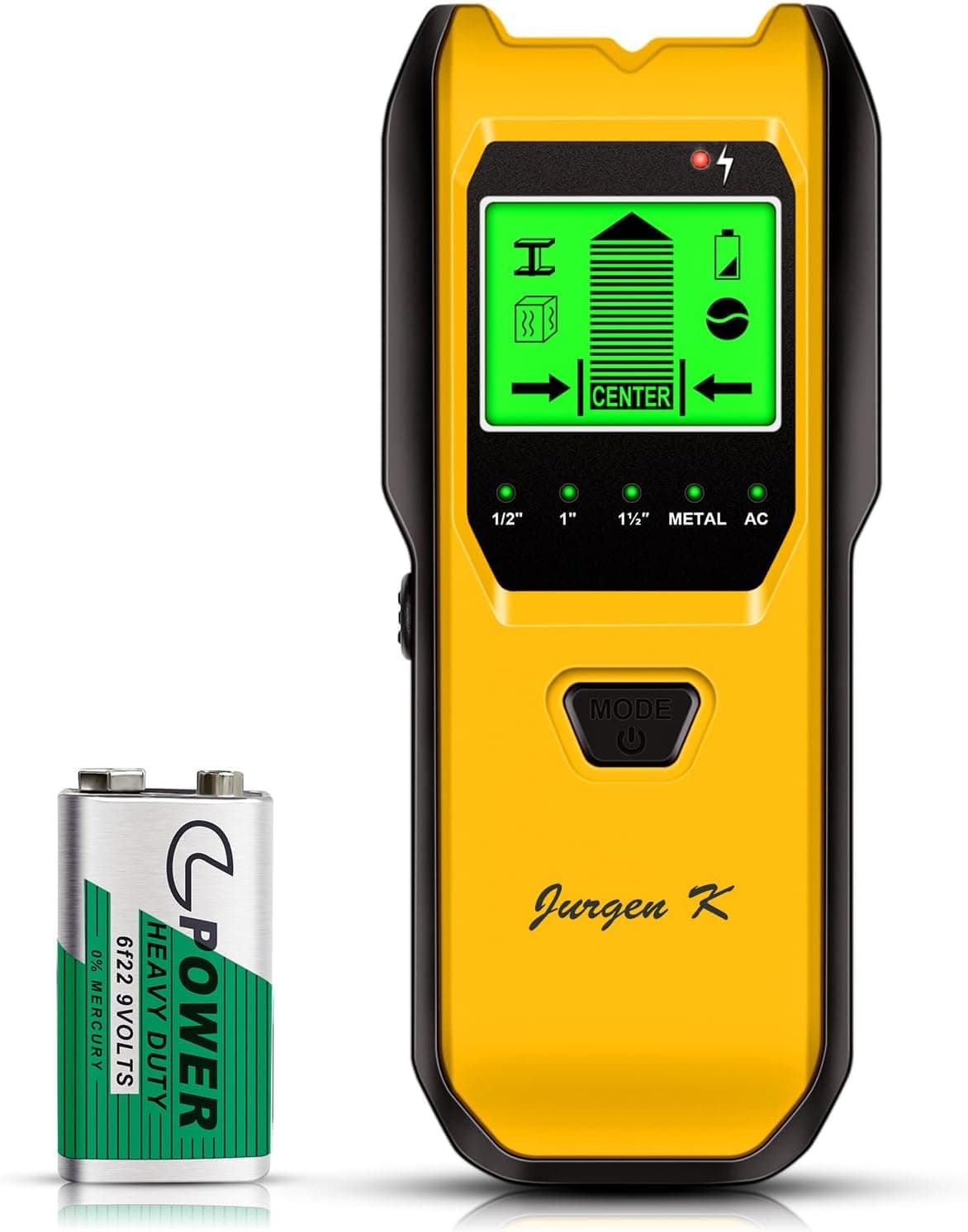 Escáner de pared con buscador de vigas, localizador de vigas multifunción 5 en 1 con sensor inteligente mejorado, pantalla LCD HD y alarma de audio para el centro y borde de metal, vigas, cable de CA y detección de tuberías (limón)