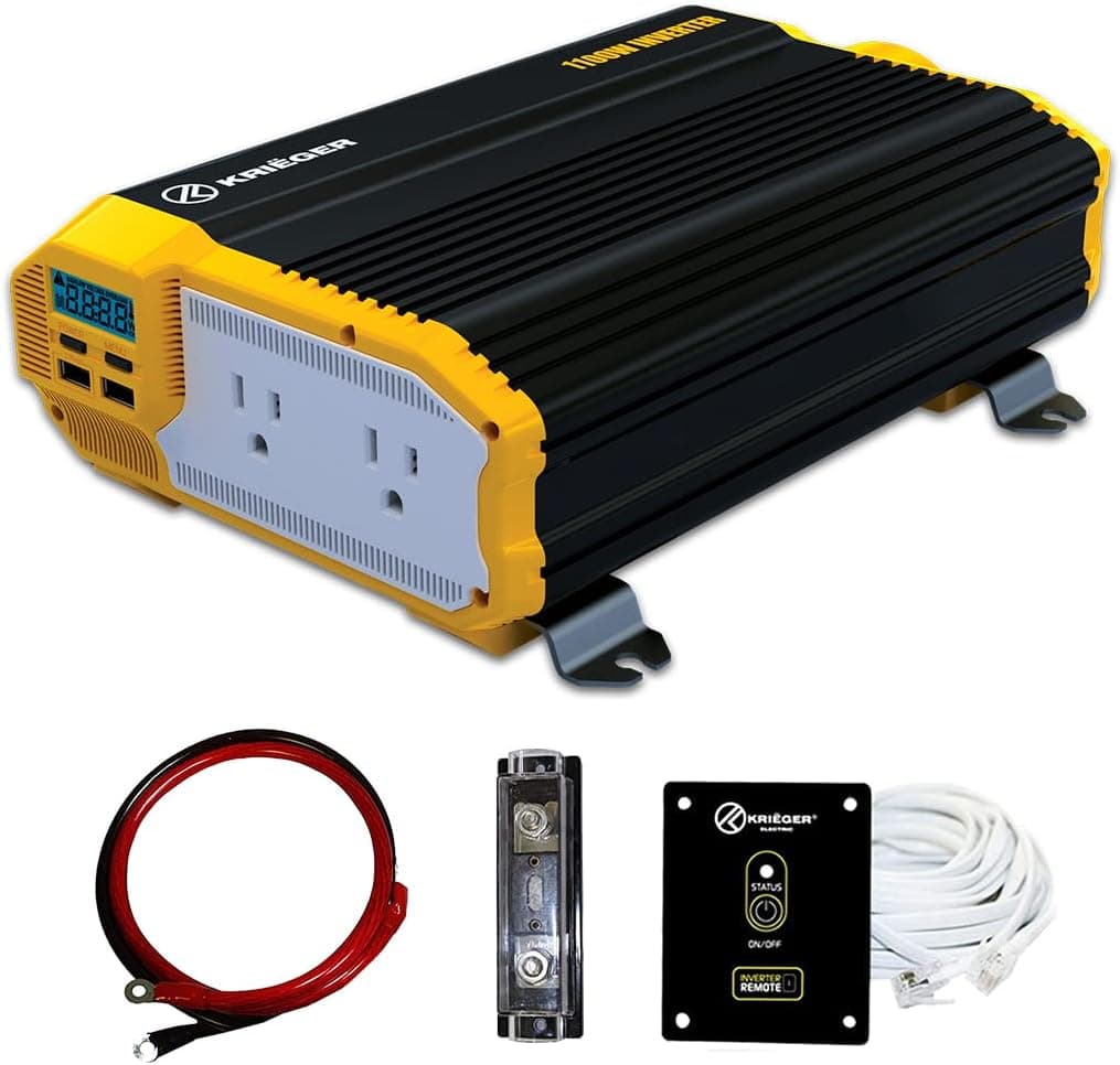 Krieger Inversor de corriente de 1100 W, 12 V, salidas dobles de CA de 110 V, kit de instalación incluido, fuente de alimentación de respaldo automotriz para licuadoras, aspiradoras, herramientas eléctricas, aprobado por ETL según UL STD 458