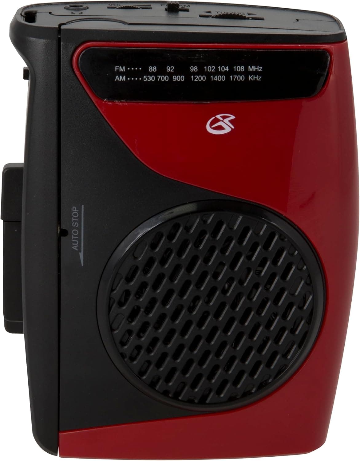 Reproductor de casetes portátil GPX, compatible con auriculares, 3,54 x 1,57 x 4,72 pulgadas, requiere 2 pilas AA, no incluidas, rojo/negro (CAS337B) Negro/rojo