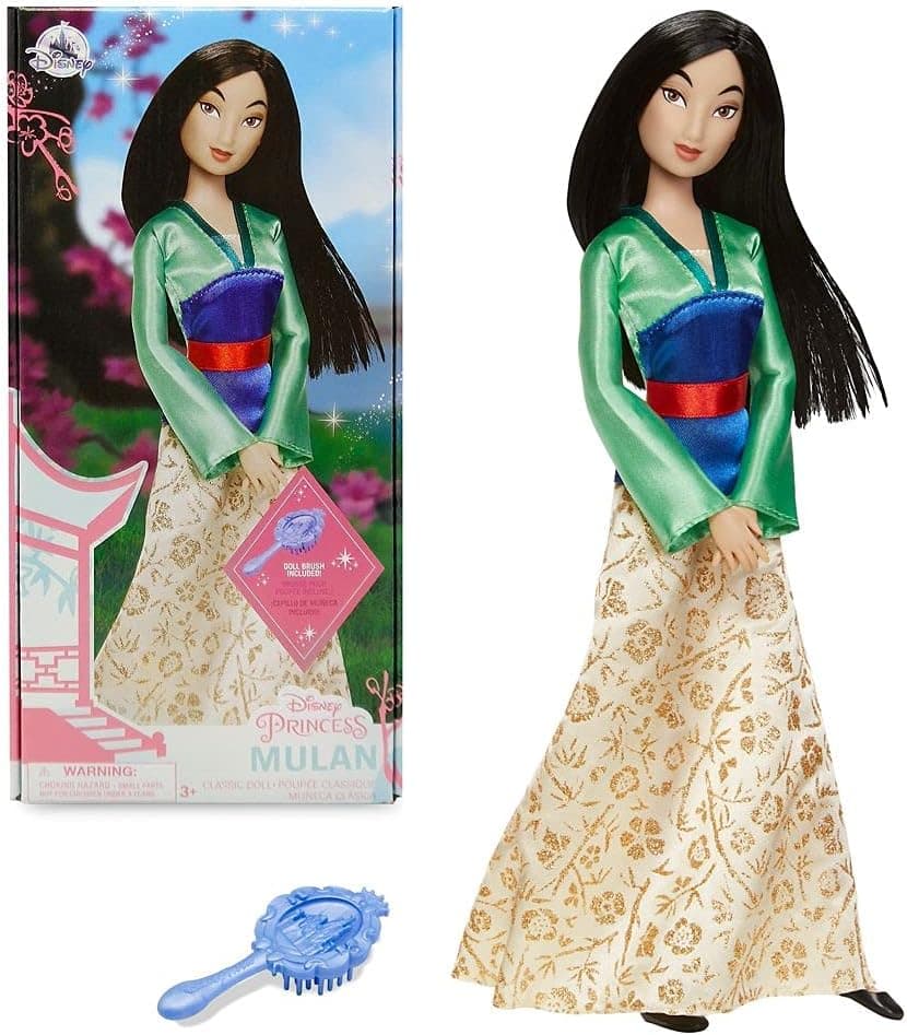 Muñeca clásica princesa oficial de Disney Store (Mulan), 11 pulgadas, incluye cepillo con detalles moldeados, juguete totalmente articulado con traje clásico - Disney Princess Toys