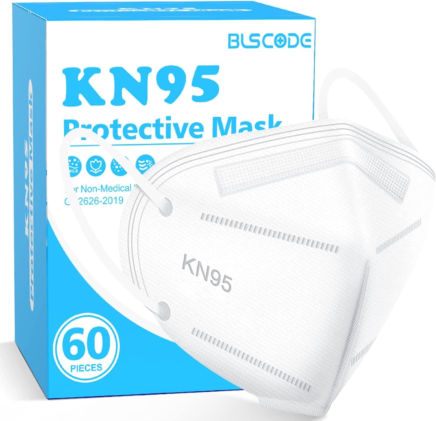 Mascarilla KN95, paquete de 60, mascarillas faciales de 5 capas envueltas individualmente, eficiencia del filtro≥95%