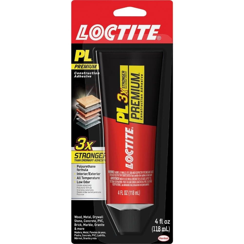 Adhesivo de construcción de poliuretano Loctite PL Premium, tubo exprimible de 4 onzas líquidas, 1 paquete, pegamento de construcción versátil para madera, hormigón, piedra, metal y más
