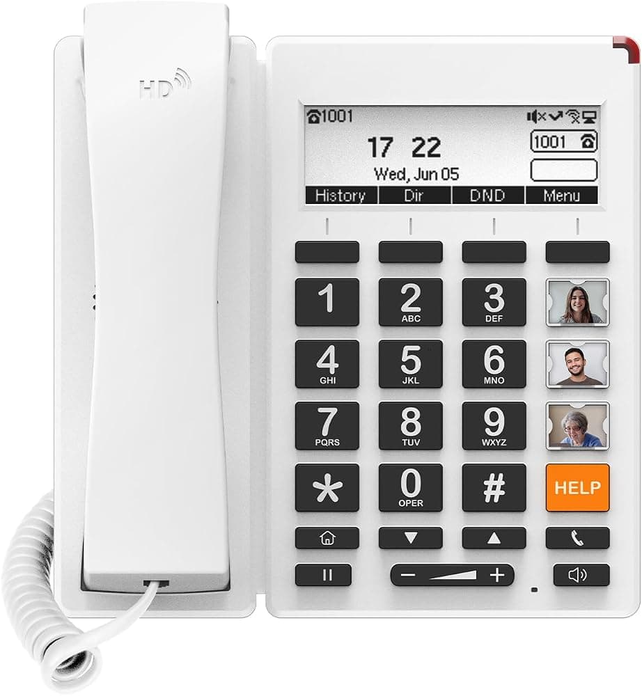 Teléfono VoIP doméstico FIP12WP (no es un teléfono analógico normal), teclas de imagen personalizables para personas mayores con demencia, teléfono IP con botones grandes, sonido amplificado de 110 dB, tecla de ayuda de un solo toque