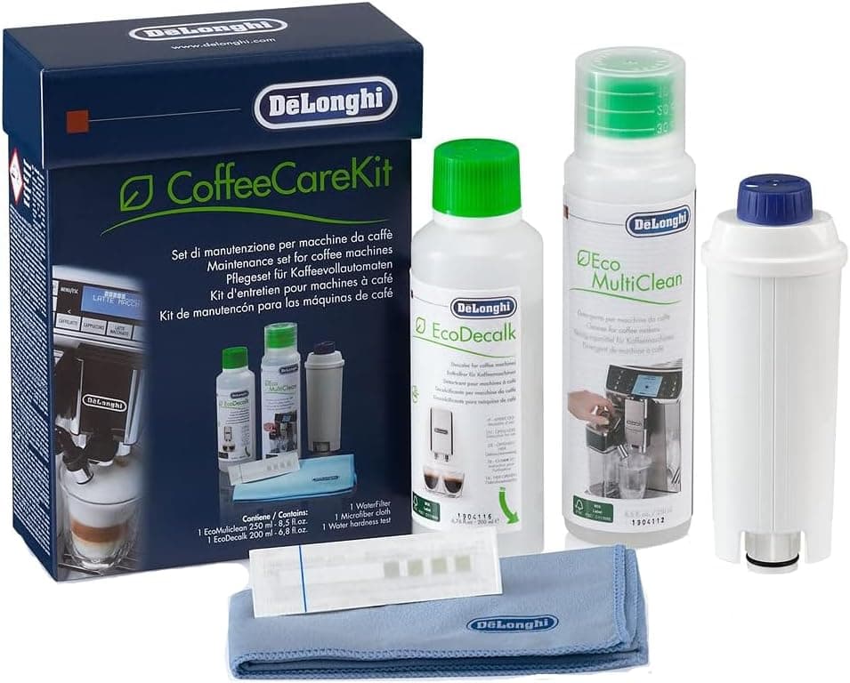 Kit de Cuidado de Café De'Longhi, Productos Esenciales de Mantenimiento de Máquinas de Café, Adecuado para Máquinas con filtros, DLSC306, Negro