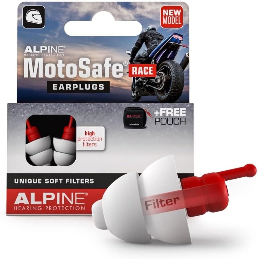 Alpine MotoSafe Race | Motorcycle Ear Plugs for Wind Noise Reduction | Motorcycle hearing protection for riding & racing | Comfortable & Reusable | 20dB SNR | Tested and certified | 1 Pair