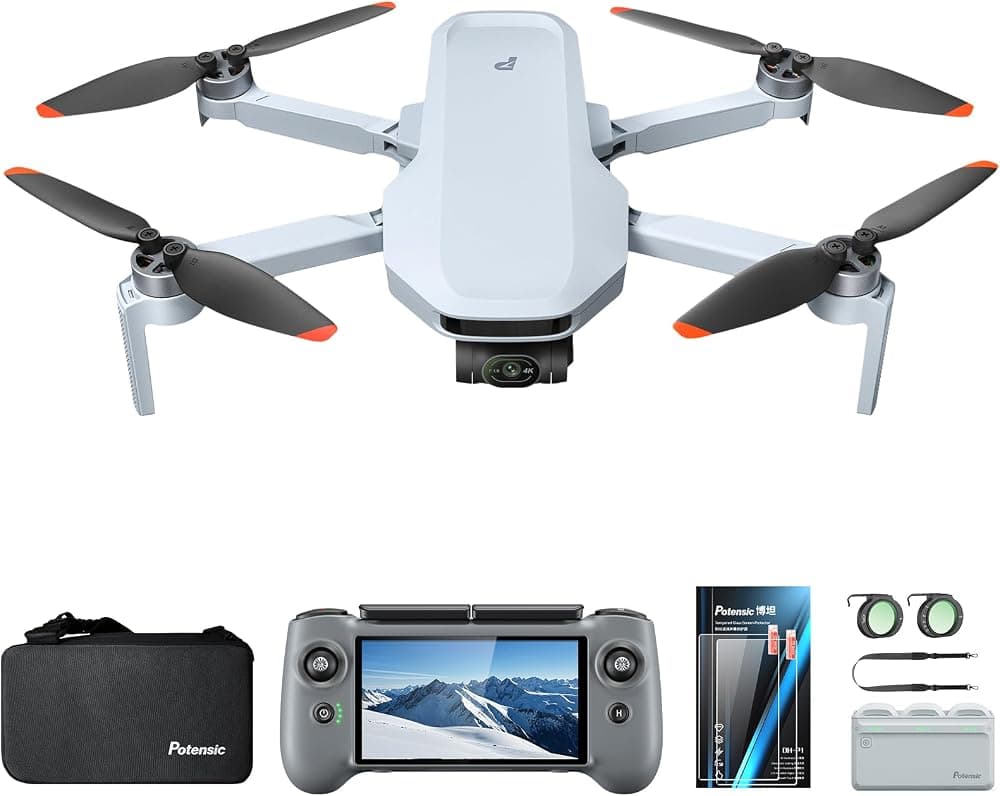 Potensic ATOM 2 Fly More Combo con RC PTD 1, Drone con Cámara 4K, Foto 8K, Transmisión de 10KM, 96 Mins de Vuelo, Gimbal de 3 Ejes, AI Track, Disparo Vertical, Filtro ND CPL, Correa RC, Protector de Pantalla