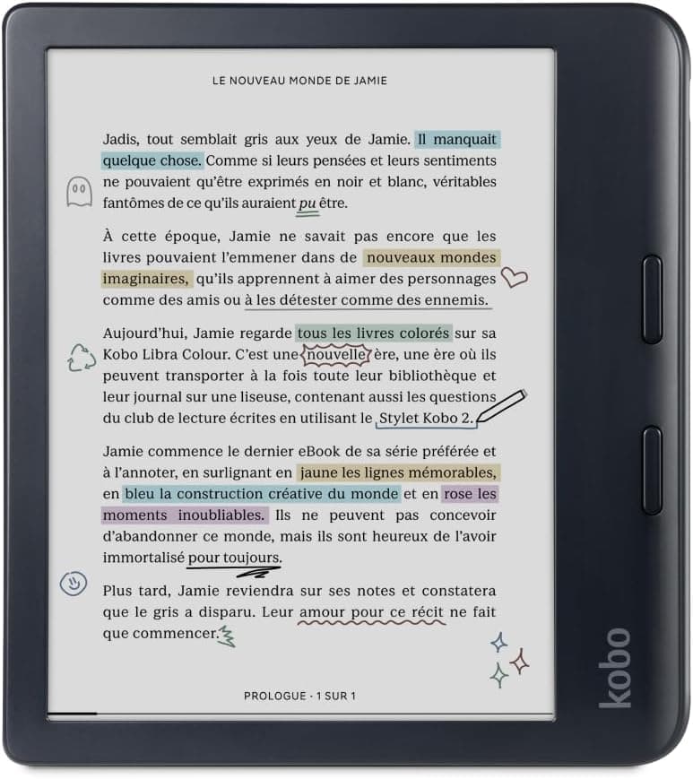 Kobo Libra Color | lector electrónico | Pantalla Kaleido™ 3 de tinta electrónica en color sin reflejos de 7" | Opción de modo oscuro | Audiolibros | Resistente al agua | Negro