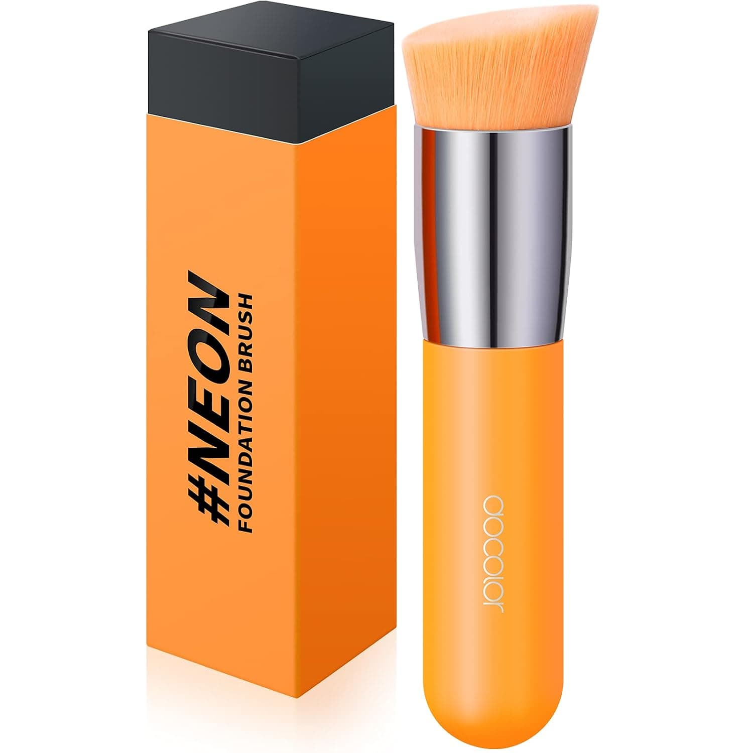 Docolor - Brocha para base Kabuki en ángulo, sintética, profesional, para colorete facial, base en polvo líquido, brocha de maquillaje para mezclar líquidos, crema o polvo impecable, herramientas cosméticas, color naranja neón