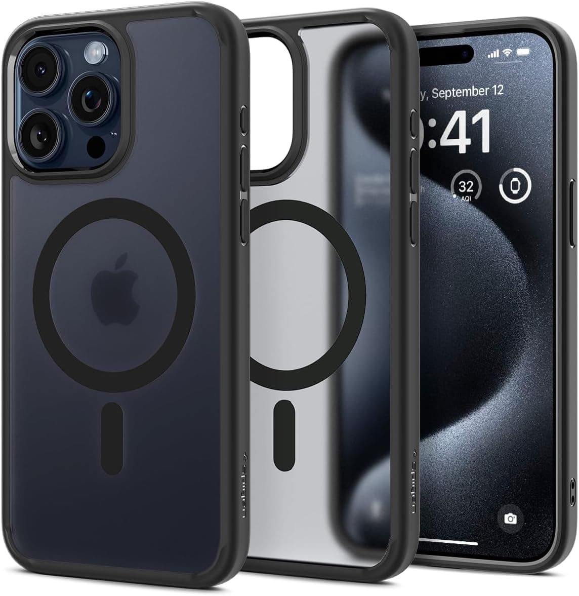 Funda Spigen para iPhone 15 Pro Max, Ultra Hybrid MagFit [Anti-amarilleo] [Compatible con Magsafe] - Negro escarcha | Compatible con MagSafe, acabado mate a prueba de manchas, cojín de aire patentado, protección contra caídas de grado militar MIL-STD-810H