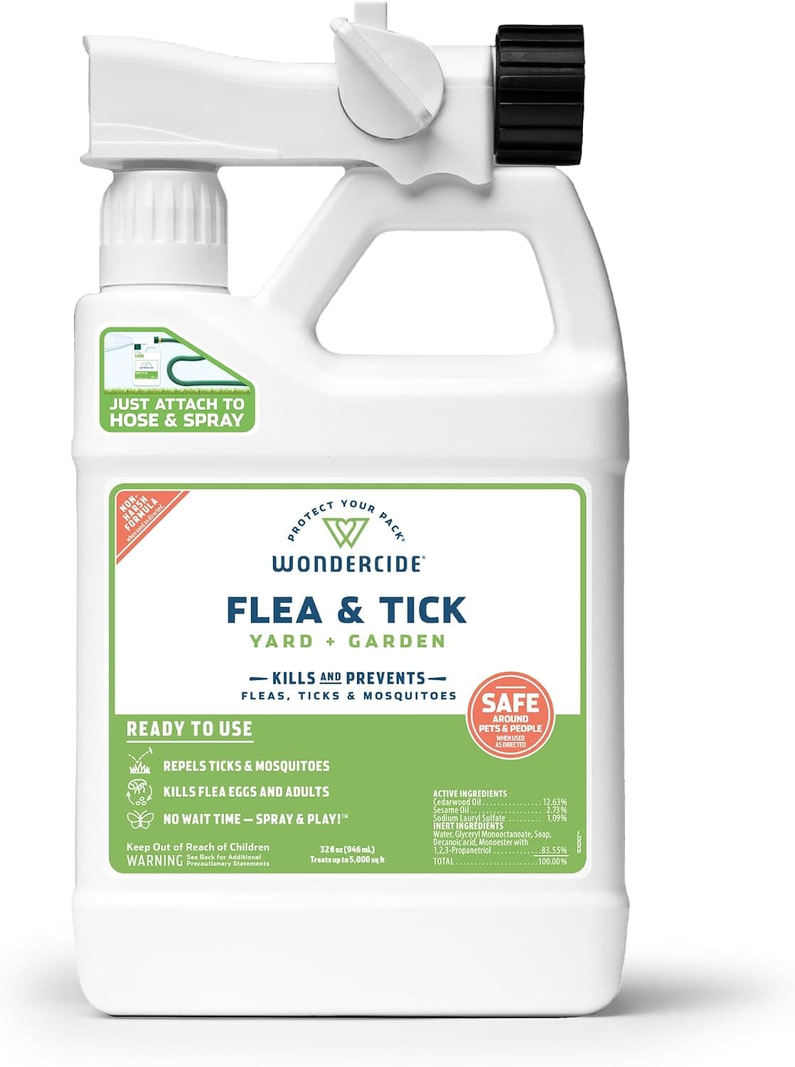 Wondercide - Spray para jardín contra pulgas y garrapatas con aceites esenciales naturales - 32 oz | Eliminador, tratamiento y repelente de pulgas, garrapatas y mosquitos listo para usar - Alimentado por plantas - Seguro alrededor de las mascotas