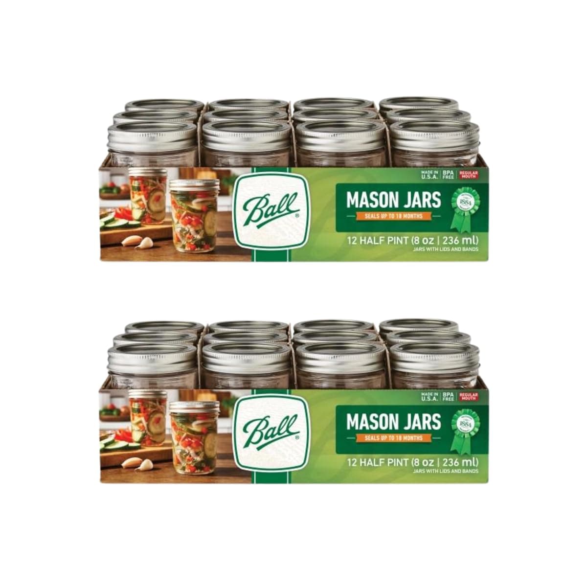 Tarros de cristal de boca regular con tapas y bandas, utilizados para enlatar (media pinta, 8 onzas (paquete de 24))