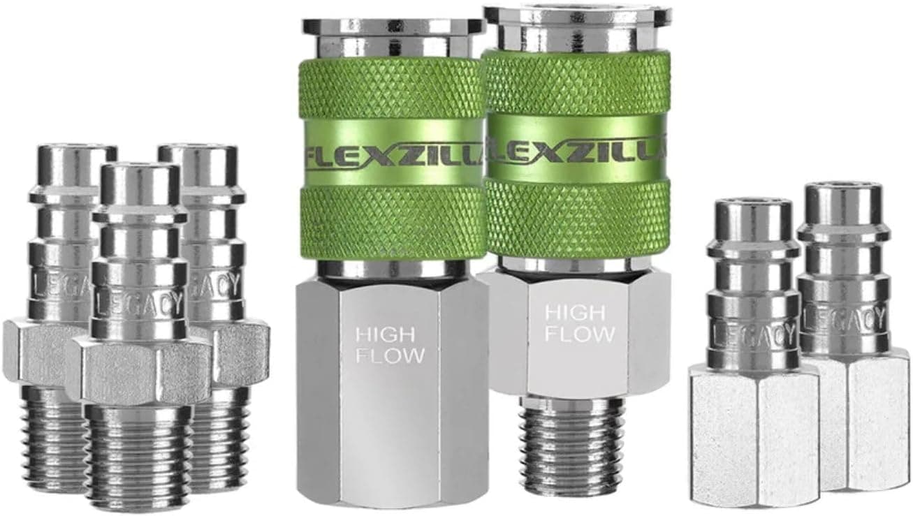 Flexzilla A53457FZ Pro High Flow Coupler & Plug Ki 7 Piece | 1/4" NPT | Empuje para conectar el sistema | Permite el doble de flujo a sus herramientas de aire | Máxima eficiencia
